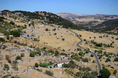 High angle view of landscape against clear sky