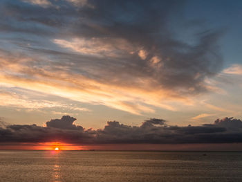 View of sea against cloudy sky during sunset