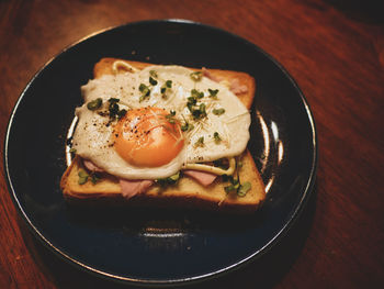 High angle view of breakfast served in plate