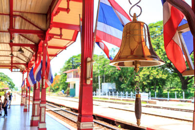 Close-up of flags against the sky