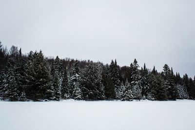 Scenic view of snow covered landscape against clear sky