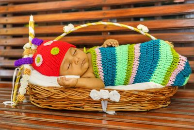 Close-up of toys in basket