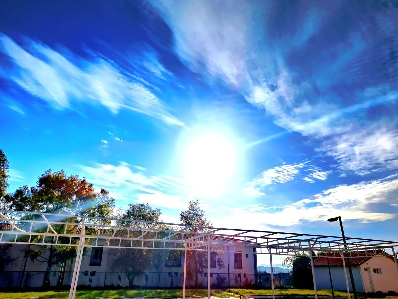 LOW ANGLE VIEW OF BUILDINGS AND TREES AGAINST SKY