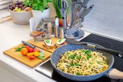 High angle view of food on table