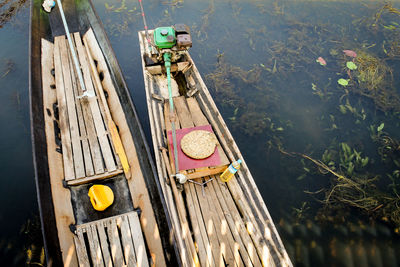 High angle view of boat in lake