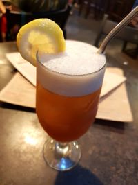 Close-up of drink in glass on table