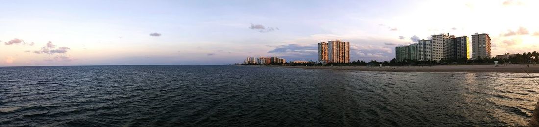 Panoramic view of sea against sky during sunset