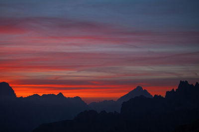 Silhouette of mountains against sky during sunset