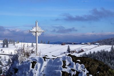 Snow on mountain against sky