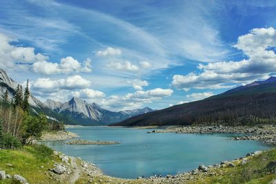 View of lake against cloudy sky