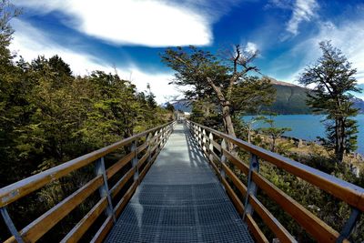 View of footbridge over river