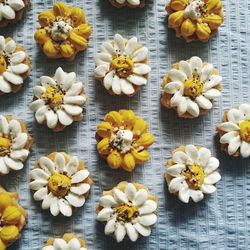 High angle view of various flowers on table