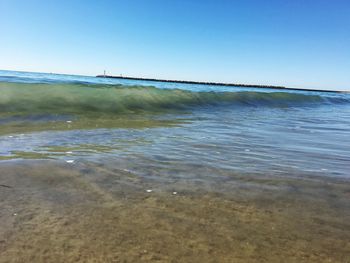 Scenic view of sea against clear sky