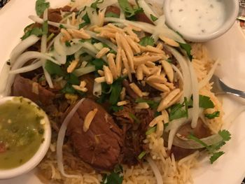 Close-up of meal served in plate