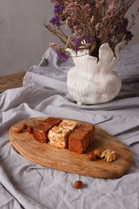 High angle view of dessert on table at home