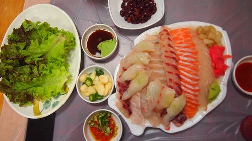 Directly above shot of food on table