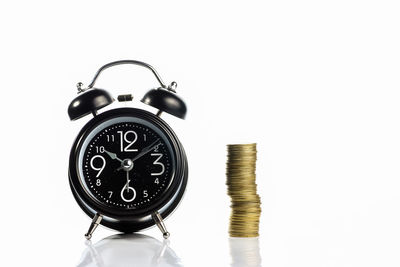 Close-up of clock against white background