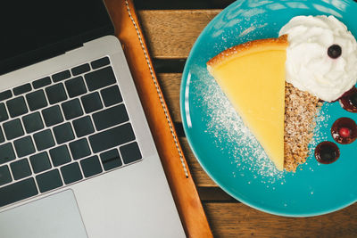 High angle view of laptop on table