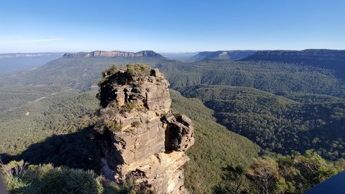High angle view of rocky mountains against sky