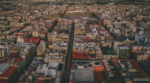 High angle view of city buildings