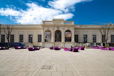 View of tourists at town square