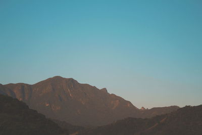 Scenic view of rocky mountains against clear blue sky