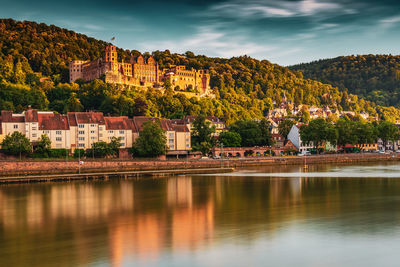 Reflection of buildings in lake