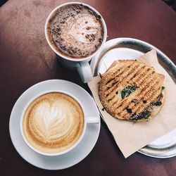 High angle view of breakfast on table