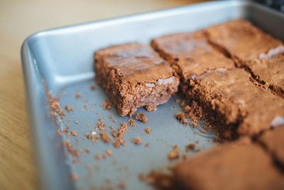 Close-up of chocolate cake on table