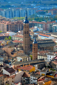 High angle view of buildings in city