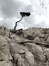 Low angle view of rock formation against sky