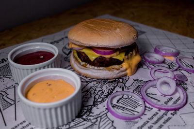 High angle view of breakfast on table