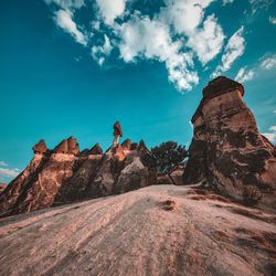 Rock formations on landscape against sky