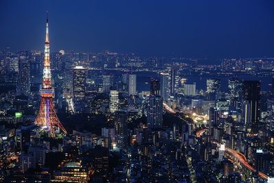 Aerial view of city at night