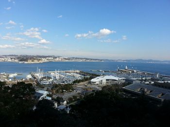 High angle view of boats in sea