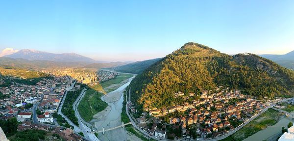 High angle view of townscape against sky