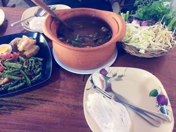 High angle view of food on table