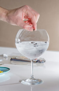Close-up of beer glass on table