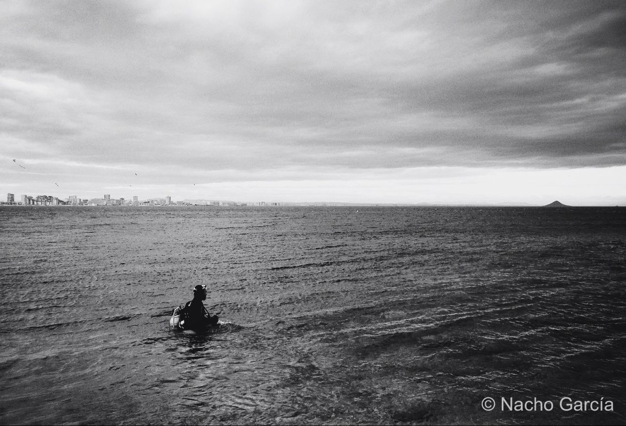 MAN ON SEA AGAINST SKY