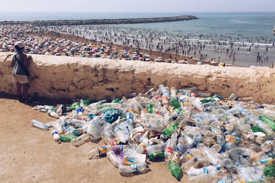High angle view of garbage on beach
