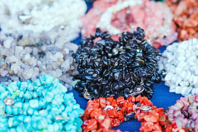 High angle view of beads for sale at market