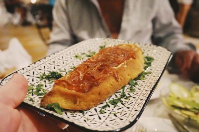 Cropped hand holding plate with food