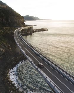 High angle view of suspended highway along the coastline