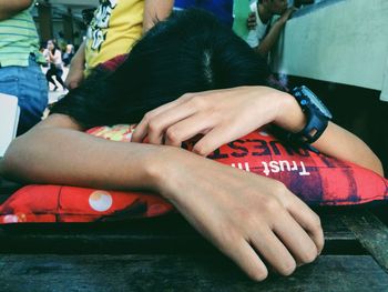 Close-up of girl relaxing on pillow