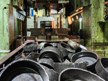 Close-up of old machine part in abandoned factory