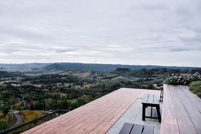 High angle view of houses and buildings against sky