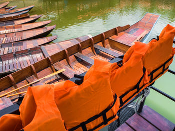 Life jacket for passengers of boat trip in the lake