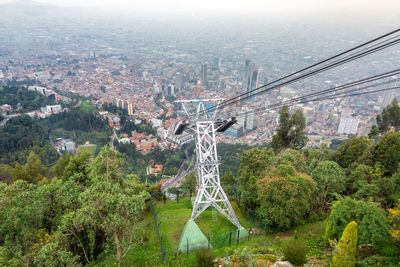 High angle view of cable car at monserrate mountain in city
