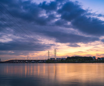 Scenic view of river against sky during sunset