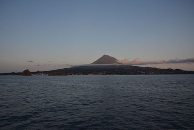 Scenic view of sea against clear sky during sunset